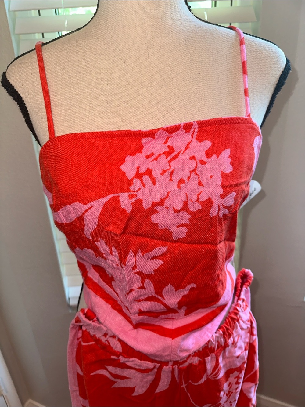 Sienna Sky Coral and Light Pink Floral Crop Top and Flowy Pants